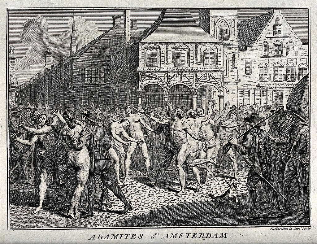 Un gruppo di Neo-Adamiti in una piazza di Amsterdam