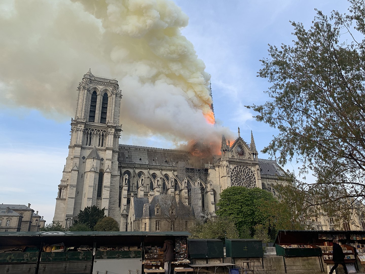 Foto di Notre-Dame de Paris durante l'incendio, il 15 aprile 2019 alle 19:17