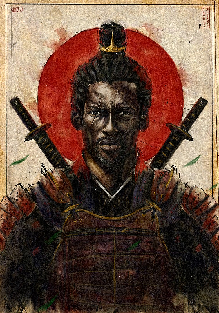Una rappresentazione artistica del samurai africano Yasuke